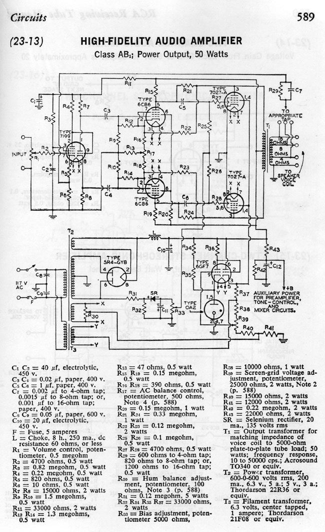 RCA receiving tube manual audio amp schematic diagram C 1964