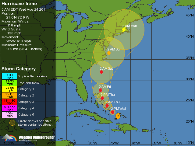 Hurricane Irene five day forecast