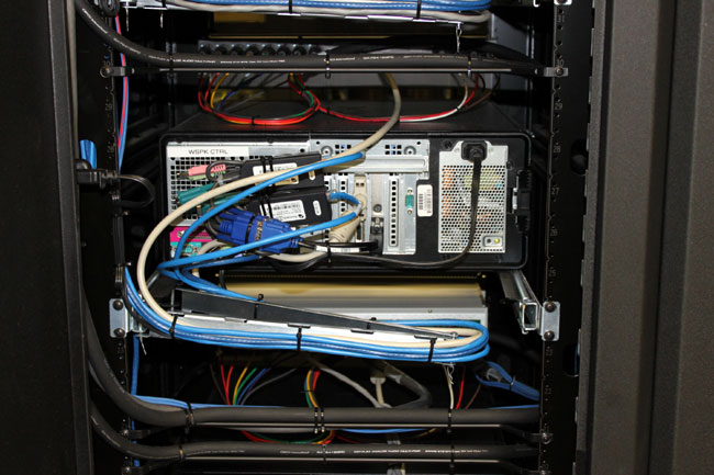 Automation computer on slide out rack with cable management system