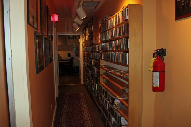 WDST music library, located in hallway outside of studio